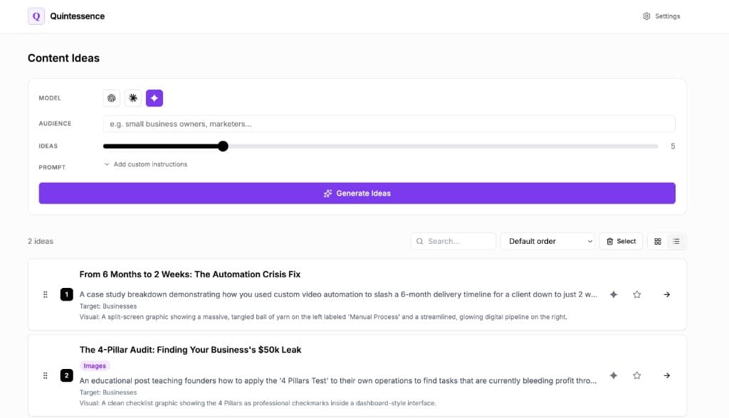 Quintessence AI Studio content ideas